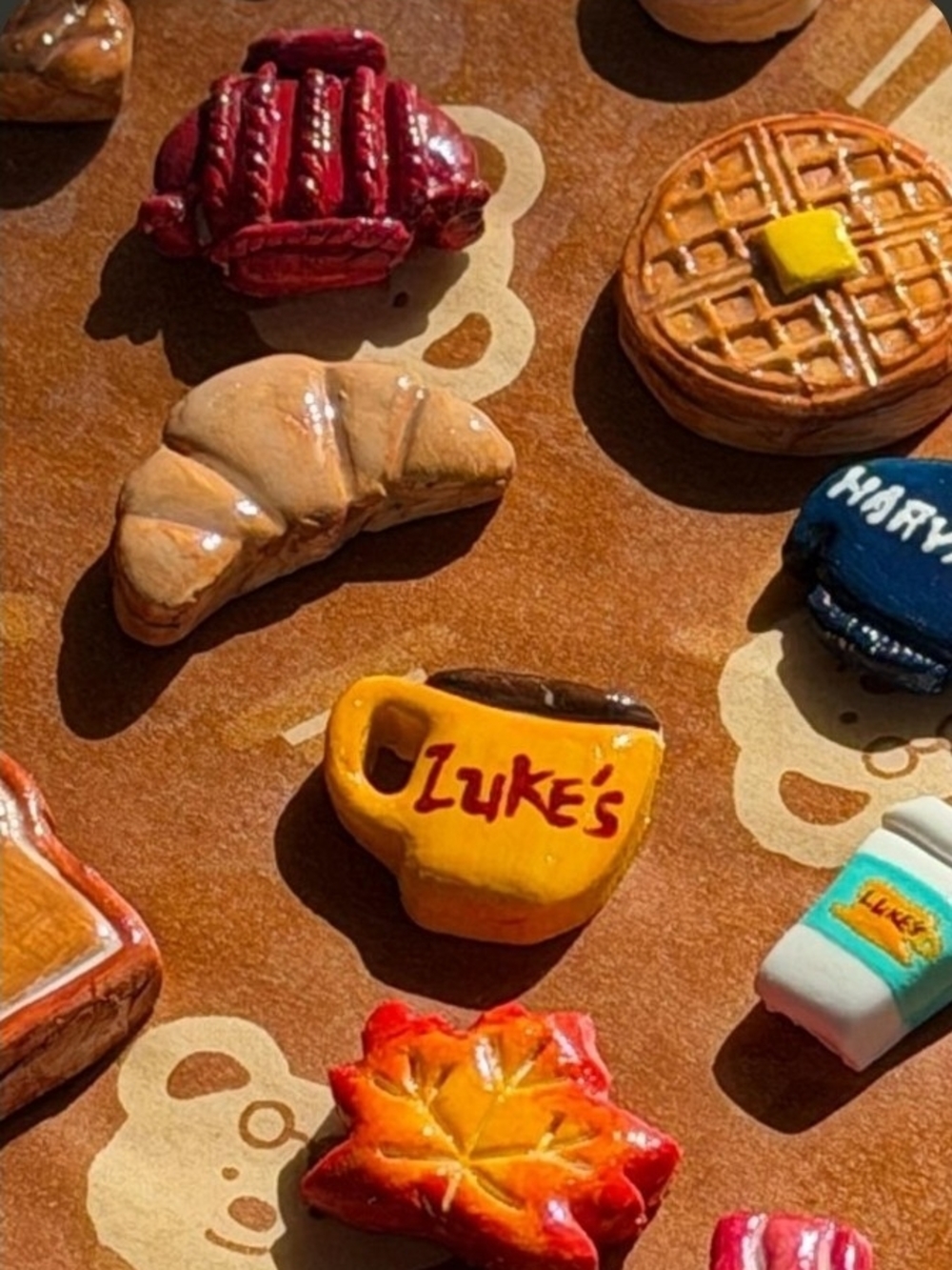 Hand Crafted Yellow Luke's Coffee Cup Holiday Magnet Set